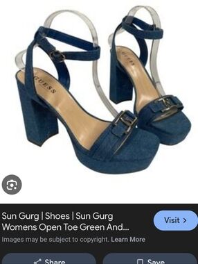 GUESS Denim Blue Platform Block Heel Sandals